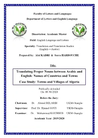 Translating Proper Nouns Between Arabic and English: Names Of