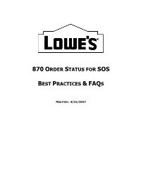870 Order Status for Sos Best Practices & Faq S