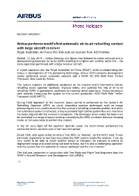 Airbus Performs World's First Automatic Air-To-Air Refuelling Contact with Large Aircraft Receiver