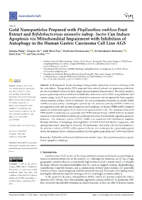 Gold Nanoparticles Prepared with Phyllanthus Emblica Fruit Extract and Biﬁdobacterium Animalis Subsp