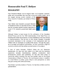 Honourable Paul T. Hellyer BIOGRAPHY