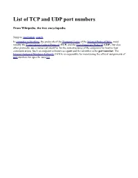 List of TCP and UDP Port Numbers