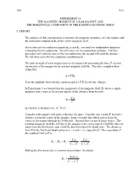 The Magnetic Moment of a Bar Magnet and the Horizontal Component of the Earth’S Magnetic Field