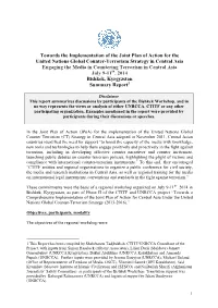 Towards the Implementation of the Joint Plan of Action for the United Nations Global Counter-Terrorism Strategy in Central Asia