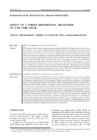 Effect of a Torsen Differential Mechanism on Car Tyre Wear