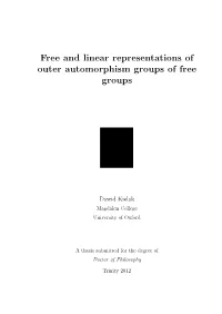 Free and Linear Representations of Outer Automorphism Groups of Free Groups