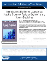 Internet Accessible Remote Laboratories: Scalable E-Learning Tools for Engineering and Science Disciplines