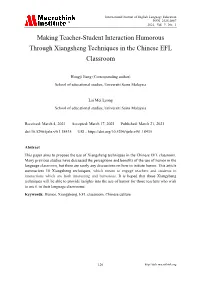 Making Teacher-Student Interaction Humorous Through Xiangsheng Techniques in the Chinese EFL Classroom