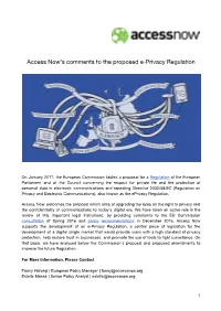Access Now's Comments to the Proposed E-Privacy Regulation