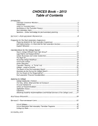CHOICES Book – 2013 Table of Contents