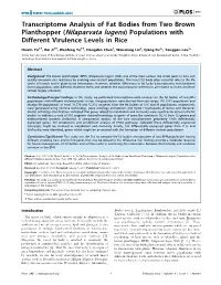 Nilaparvata Lugens) Populations with Different Virulence Levels in Rice