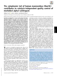 The Cytoplasmic Tail of Human Mannosidase Man1b1 Contributes to Catalysis-Independent Quality Control of Misfolded Alpha1-Antitrypsin