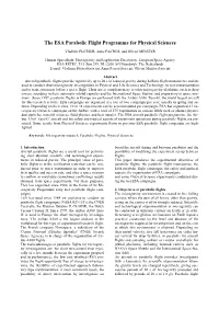 The ESA Parabolic Flight Programme for Physical Sciences
