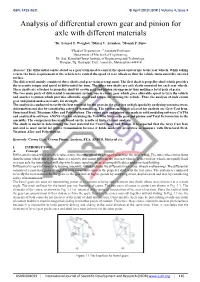 Analysis of Differential Crown Gear and Pinion for Axle with Different Materials