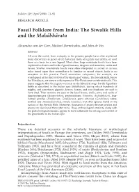 Fossil Folklore from India: the Siwalik Hills and the Mahaˆbhaˆrata