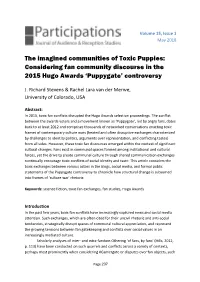 The Imagined Communities of Toxic Puppies: Considering Fan Community Discourse in the 2015 Hugo Awards ‘Puppygate’ Controversy