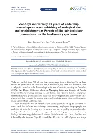 ﻿Zookeys Anniversary: 10 Years of Leadership Toward Open-Access Publishing of Zoological Data and Establishment at Pensoft Of