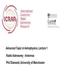 Advanced Topic in Astrophysics, Lecture 1 Radio Astronomy
