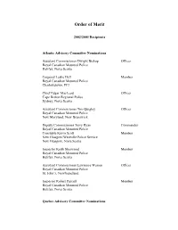 Order of Merit List of Recipients 2002-2003
