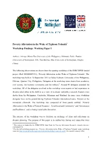 Poverty Alleviation in the Wake of Typhoon Yolanda Workshop Findings