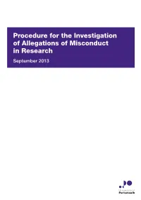 Procedure for the Investigation of Allegations of Misconduct in Research September 2013 Document Title