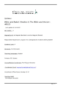 Syllabus Bible and Babel: Studies in the Bible and Ancien - 48115