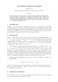THE MEAN-VARIANCE MODEL 1 Introduction 2 Background 3