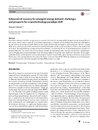 Enhanced Oil Recovery for Emergent Energy Demand: Challenges and Prospects for a Nanotechnology Paradigm Shift