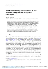 Institutional Complementarities in the Dynamic Comparative Analysis of Capitalism