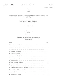 Minutes of the Sitting of 9 May 2012