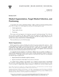Module Note—Market Segmentation, Target Market Selection, and Positioning