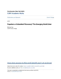 Populism Or Embedded Plutocracy? the Emerging World Order