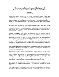 Christmas, Hanukkah and Kwanzaa: a Bibliography of Resources in the Erwin Library, Wayne Community College
