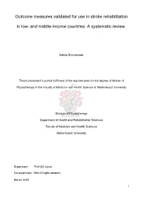 Outcome Measures Validated for Use in Stroke Rehabilitation