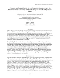 Prospects and Potential of the African Lungfish (Protopterus Spp): an Alternative Source of Fishing and Fish Farming Livelihoods in Uganda and Kenya