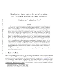 Randomized Linear Algebra for Model Reduction. Part I: Galerkin Methods and Error Estimation
