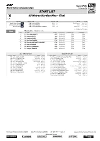 START LIST 60 Metres Hurdles Men - Final