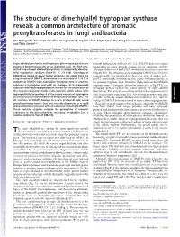 The Structure of Dimethylallyl Tryptophan Synthase Reveals a Common Architecture of Aromatic Prenyltransferases in Fungi and Bacteria