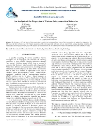 An Analysis of the Properties of Various Interconnection Networks K