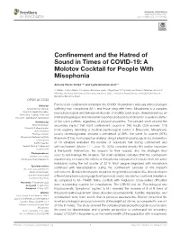 Confinement and the Hatred of Sound in Times of COVID-19: a Molotov