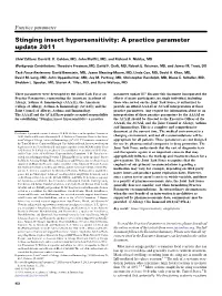 Stinging Insect Hypersensitivity: a Practice Parameter Update 2011
