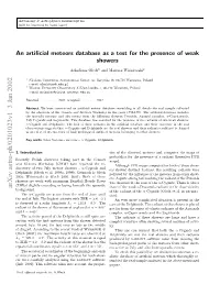 An Artificial Meteors Database As a Test for the Presence of Weak Showers