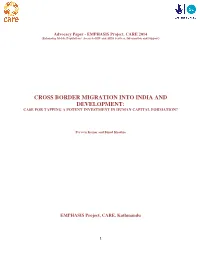 Cross Border Migration Into India and Development: Case for Tapping a Potent Investment in Human Capital Formation?