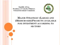 Major Strategic Projects Available for Investment According to Sectors