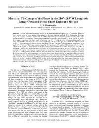 Mercury: the Image of the Planet in the 210°Ð285° W Longitude Range Obtained by the Short-Exposure Method L