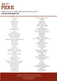 PERE Europe & PERE Debt and Finance 2019 Sample Delegate List