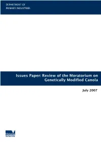 Review of the Moratorium on Genetically Modified Canola