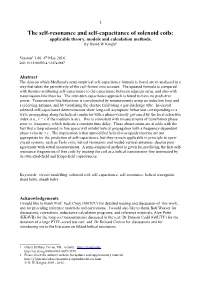 The Self-Resonance and Self-Capacitance of Solenoid Coils: Applicable Theory, Models and Calculation Methods