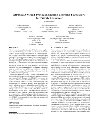 MP2ML: a Mixed-Protocol Machine Learning Framework for Private Inference∗ (Full Version)