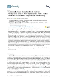 Thalassic Rotifers from the United States: Descriptions of Two New Species and Notes on the Eﬀect of Salinity and Ecosystem on Biodiversity